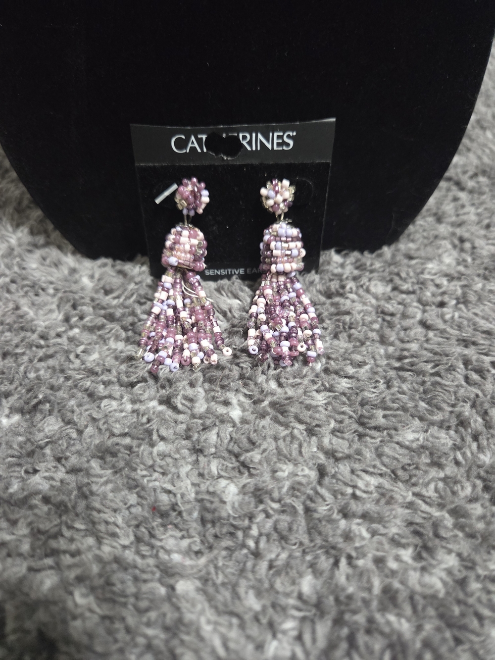 Catherines Lavender-Pink Beaded Tassel Earrings